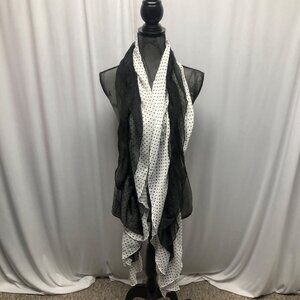 Dual Black White Polka Dot Sheer Lightweight Scarf 12x103 inch Versatile